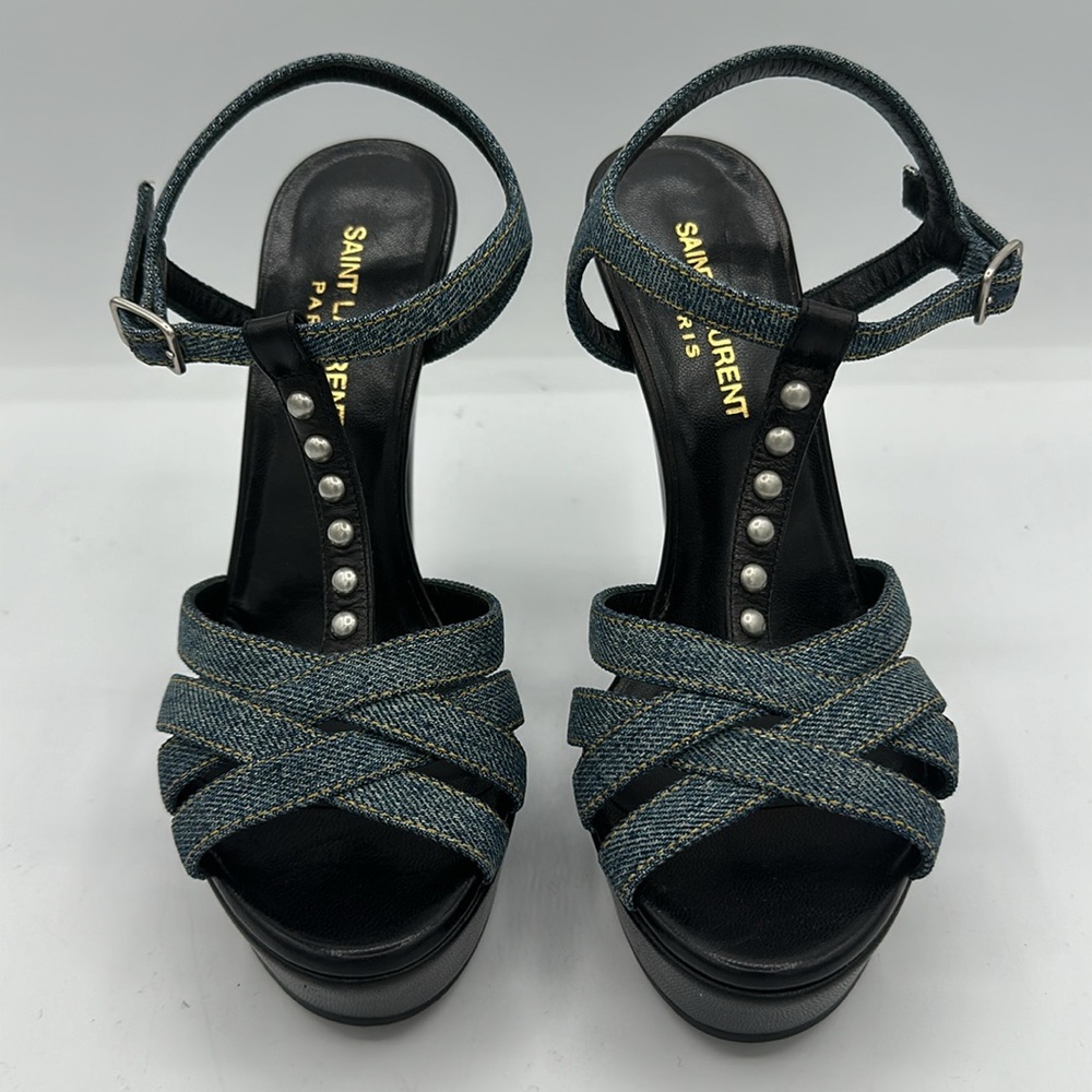 Yves Saint Laurent YSL Tribute 105 Sandal Blue Denim Pearl Size 36 EU / 6 US New - Picture 2 of 9